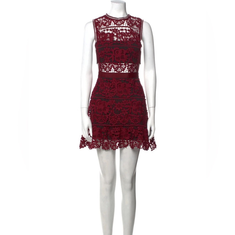 SELF-PORTRAIT- Lace Pattern Mini Dress in Burgundy Size: M/L | US10